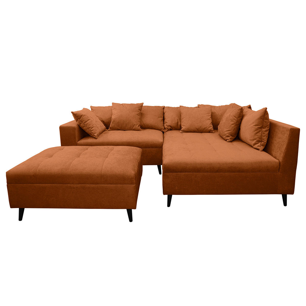 ECKSOFA mit Ottomane und Hocker - Rostfarben/Schwarz, Birkenholz/Textil (247/174cm) - home24