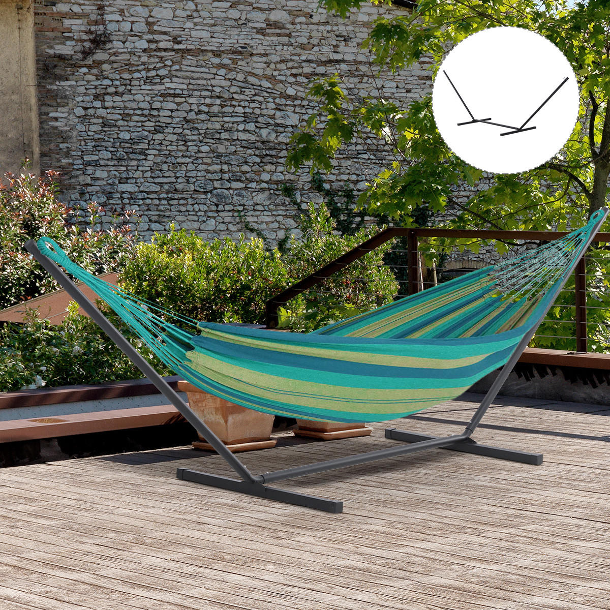 HÄNGEMATTENGESTELL DE-07055 für Hängematten bis 360 cm, wetterfest, bis 120 kg - Schwarz, Metall (92/360/112cm) - ComfortXL