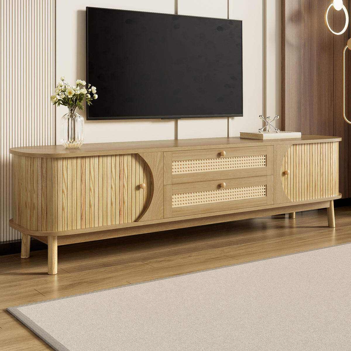 TV-LOWBOARD 170/39,5/46 cm mit Schiebetüren und Schubladen in Natur - Eichefarben, Holzwerkstoff (170/46/39.5cm) - BEAOK