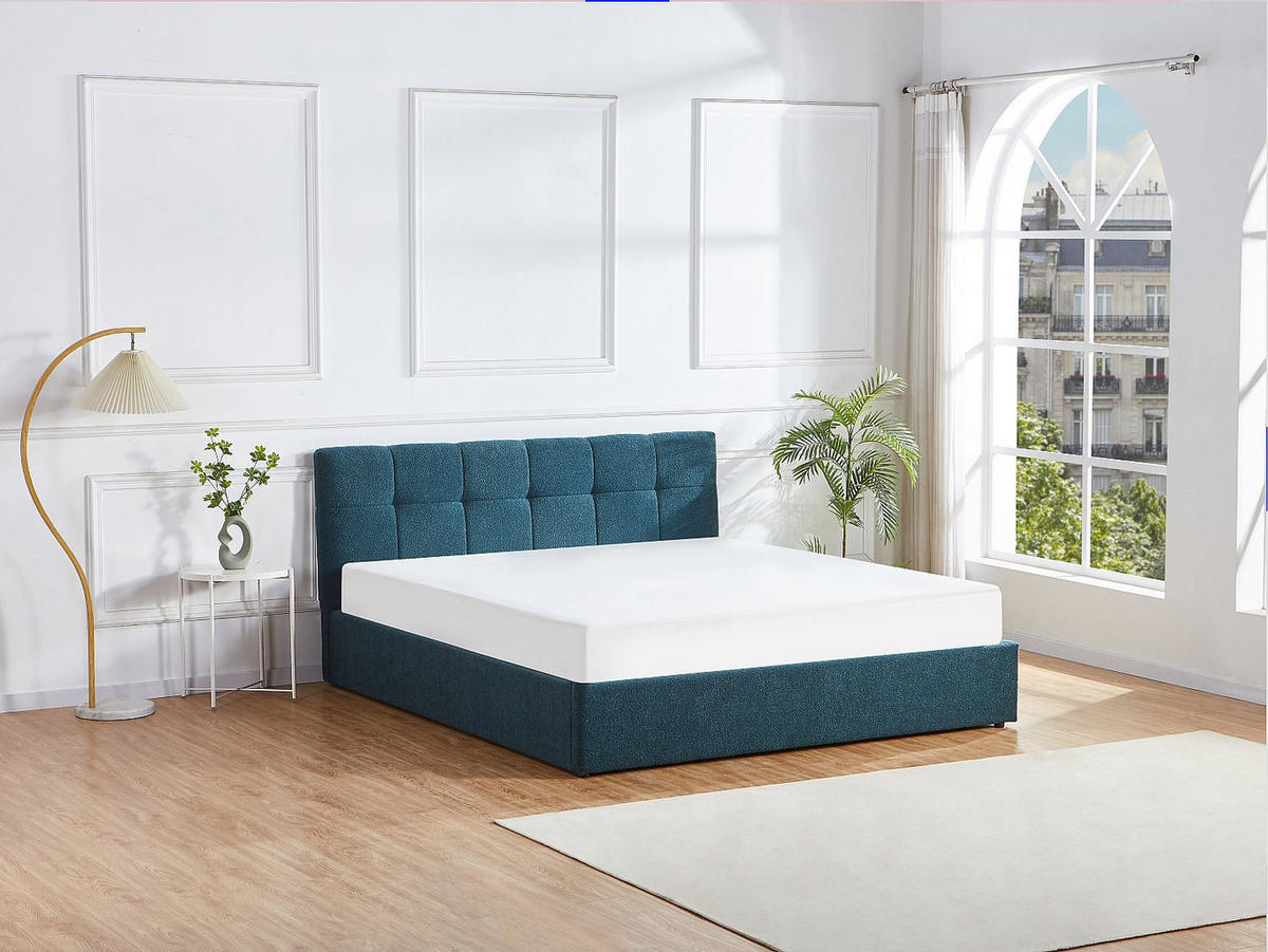 BETT mit Bettkasten - 2 Personen - Stoff - Blaugrün - - Grün, Textil (180/200cm) - Vente-Unique