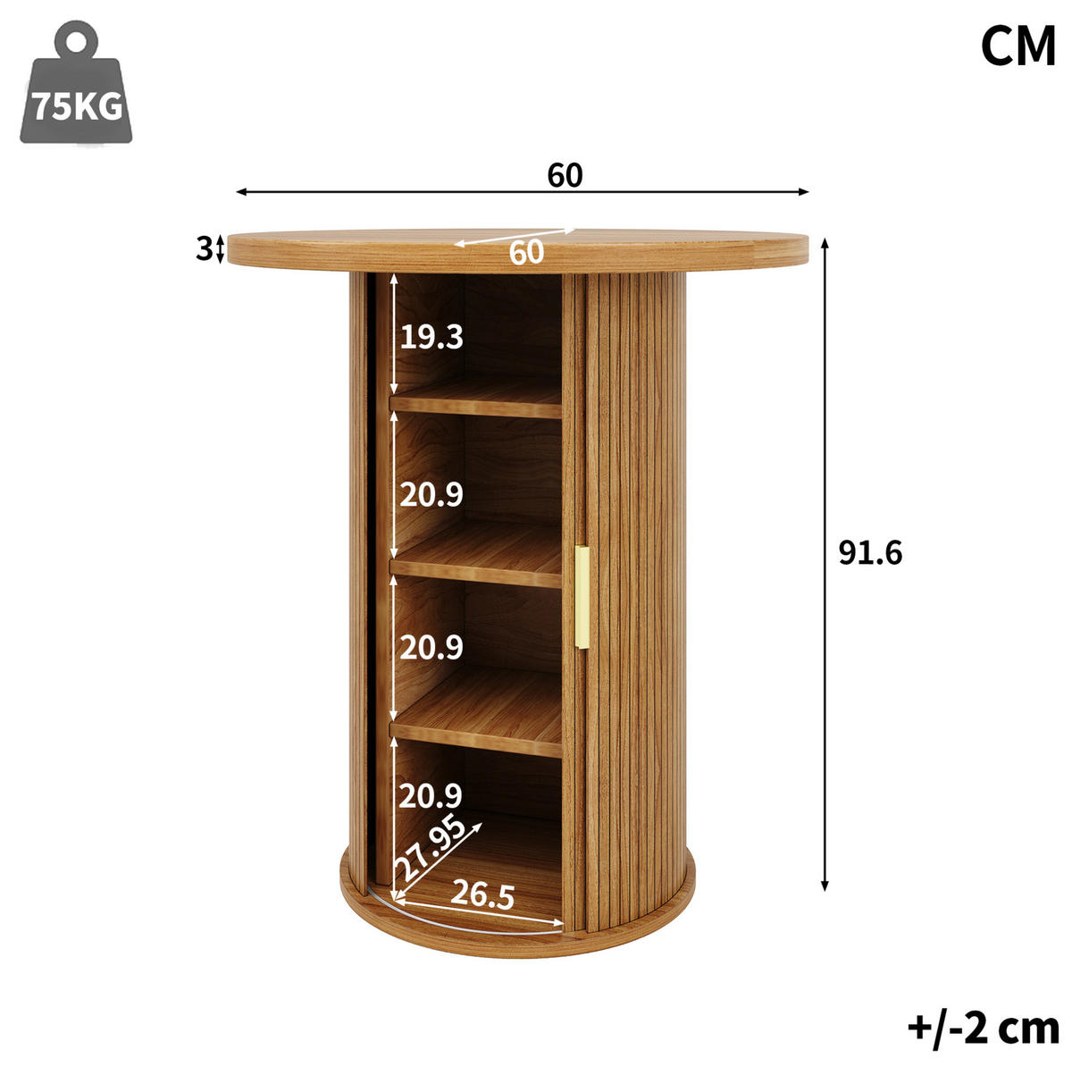 BARTISCH mit Stauraum 60 x 60 x 91,6 cm Holzoptik - Birnbaumfarben, Metall (60/60/91.6cm) - Meubliv