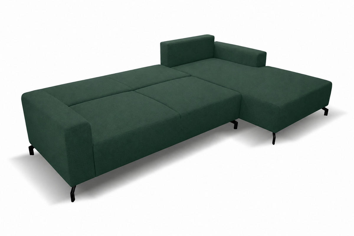 ECKSOFA Aspen in L-Form, Coach mit Schlaffunktion, Farbe: Grün, Velourstoff, Ottomane Rechts - Grün, Textil (312/187cm) - VENASI MÖBEL