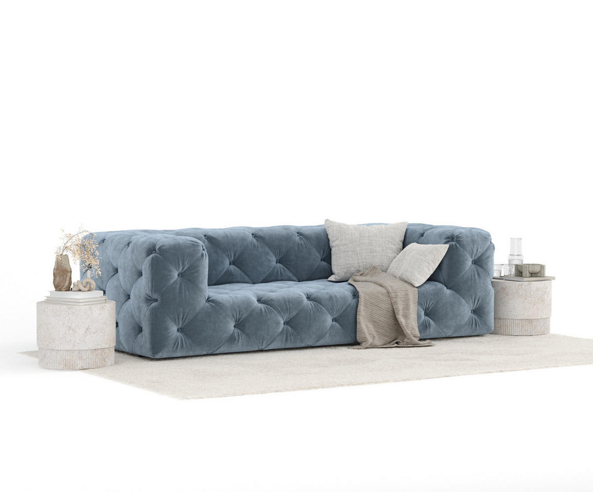 3-SITZER-SOFA Cosimo Blau Grau Samtstoff - Blaugrau/Schwarz, Holz/Holzwerkstoff (230/71/100cm) - Maison de Reve