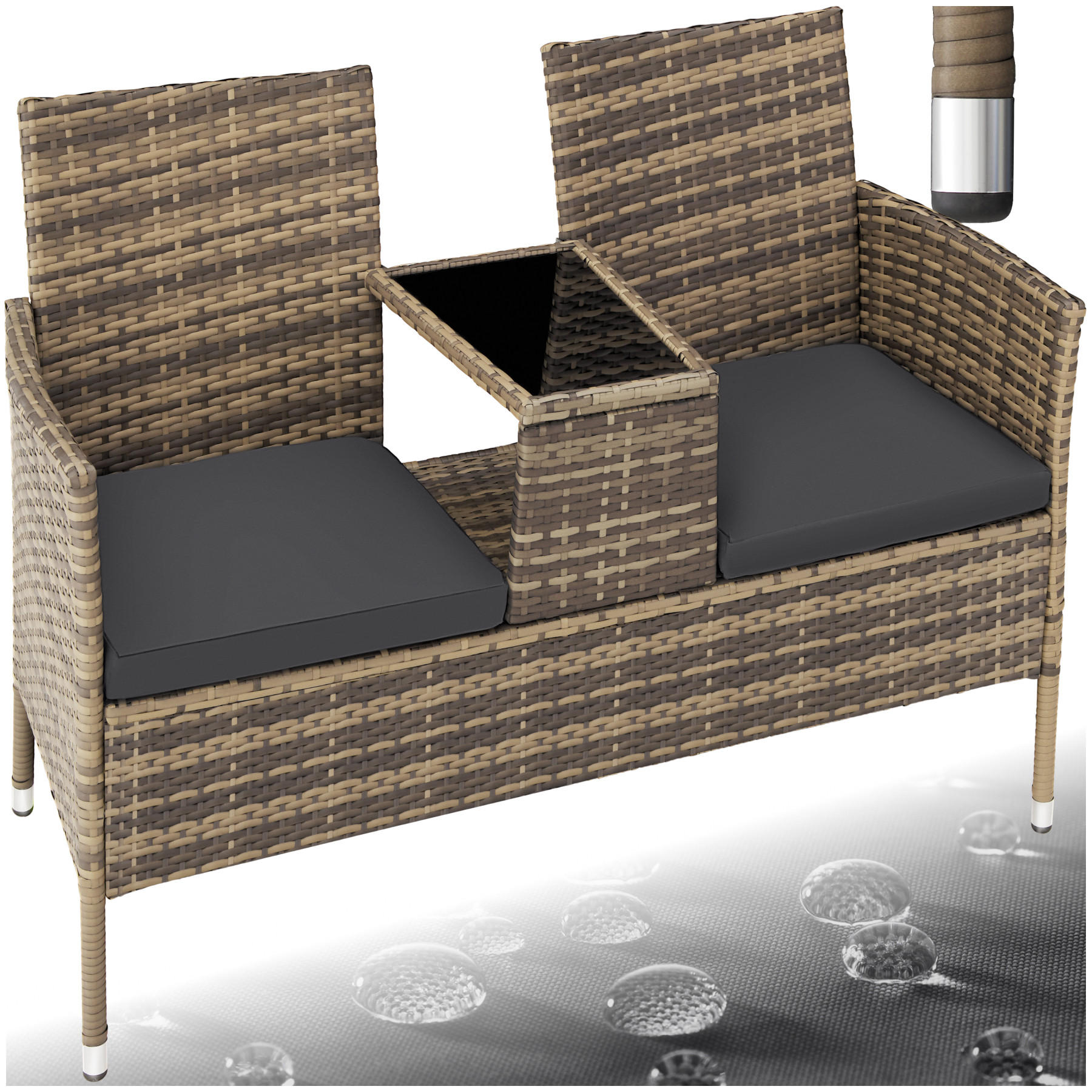 RATTAN GARTENSITZBANK Narbonne,131 x 59 x 82 cm,natur/dunkelgrau - Naturfarben, Kunststoff (61/82/131cm) - tectake