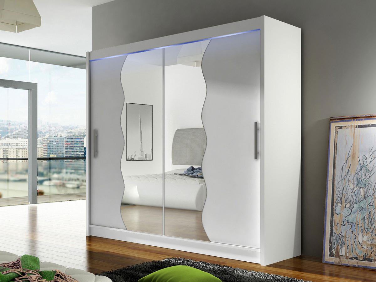 KLEIDERSCHRANK London X, mit RGB LED Beleuchtung - Silberfarben/Weiß, Holzwerkstoff/Kunststoff (180/215/58cm) - MIRJAN24