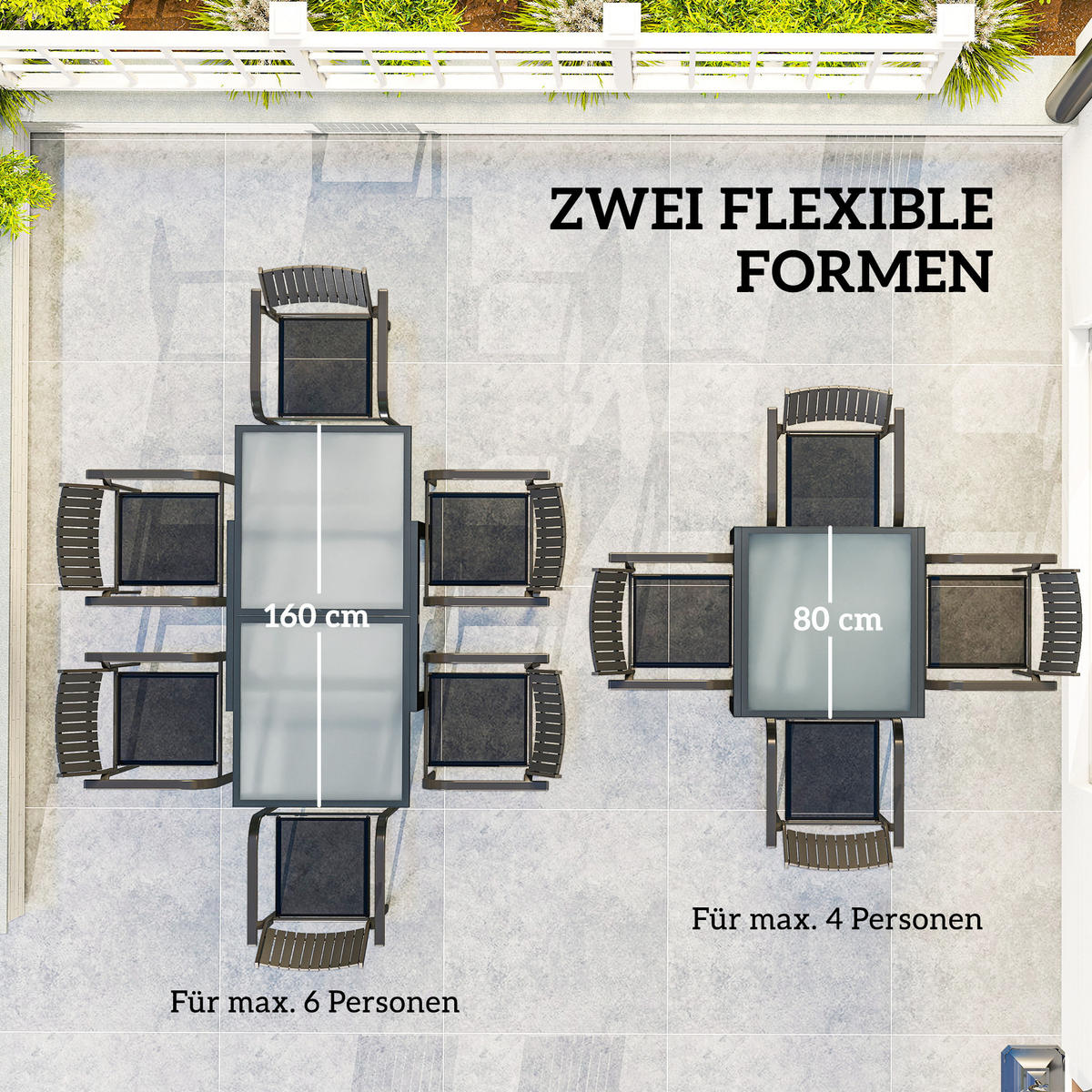 GARTENTISCH ausziehbar Aluminium 160x80 cm Wetterfest Buffettisch rutschfest - Schwarz, Metall (160/80/75cm) - Outsunny