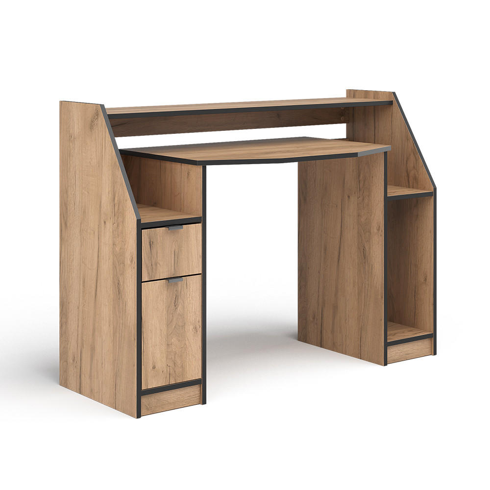 GAMING-TISCH Joel Goldkraft Eiche 123.2 x 45 cm mit 1 Schublade und 1 Tür - Eiche Wotan, Holzwerkstoff (45/123/90cm) - Vicco