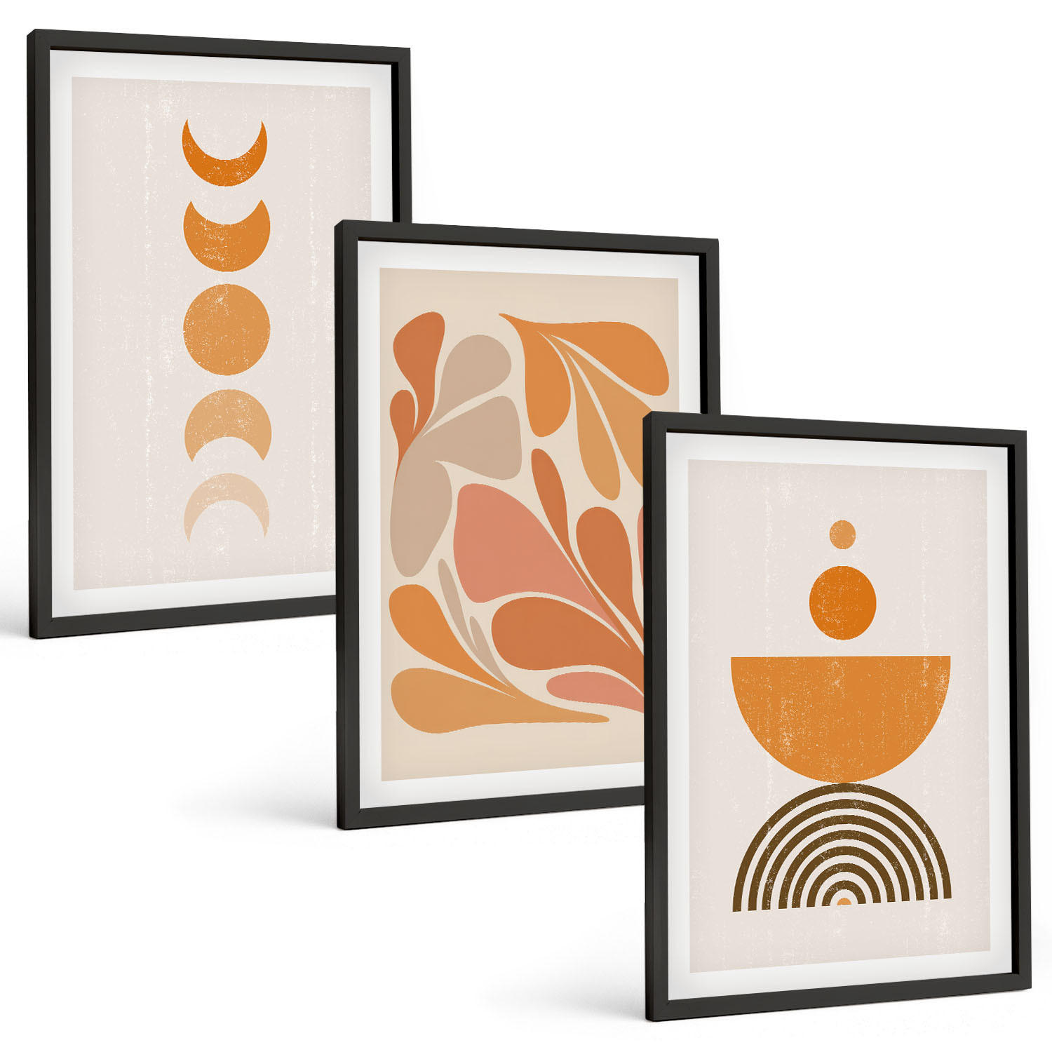BILDER SET 3er Set - 40x60 cm Schwarzer Rahmen - Abstrakte orange Formen - Schwarz, Kunststoff (40/60cm) - TULUP