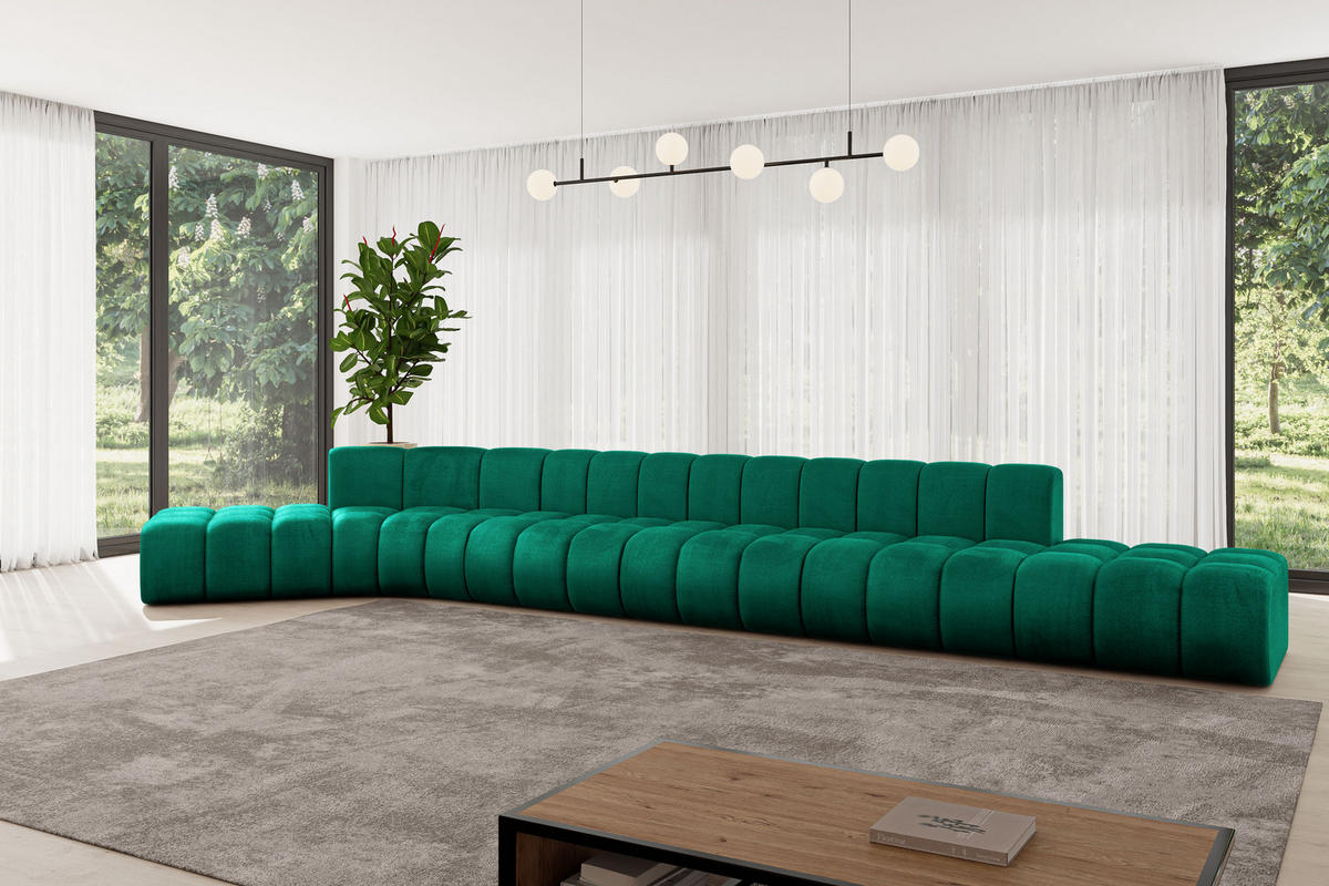 ECKSOFA modulares Sofa Solven-L3 - 562x174x70 cm Grün - Dunkelgrün, Holzwerkstoff/Textil (562/174cm) - ALTDECOR