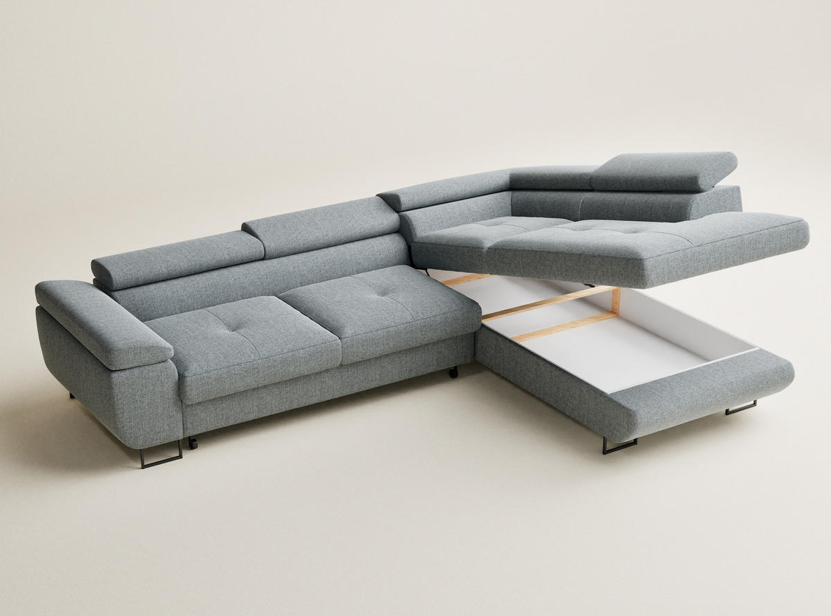 ECKSOFA Concord Blau grau Webstoff - Rechts Seite - Blaugrau/Schwarz, Holz/Holzwerkstoff (277/203cm) - Maison de Reve