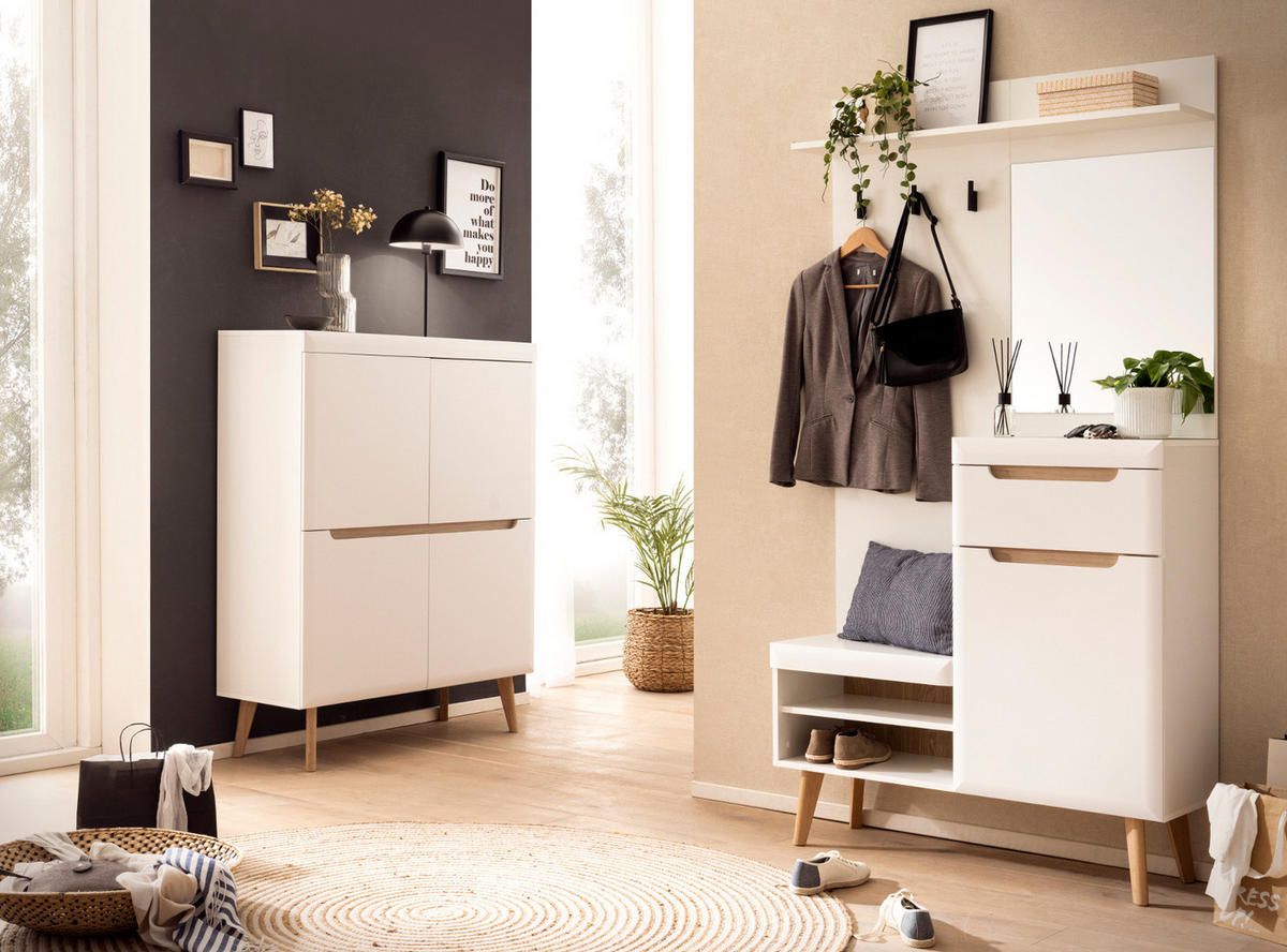 GARDEROBEN-SET 2-teilig weiß matt, Scandi Eiche, Garderobenkombination skandinavisch - Eichefarben/Weiß, Glas/Holz (237/200/40cm) - Furn.Design