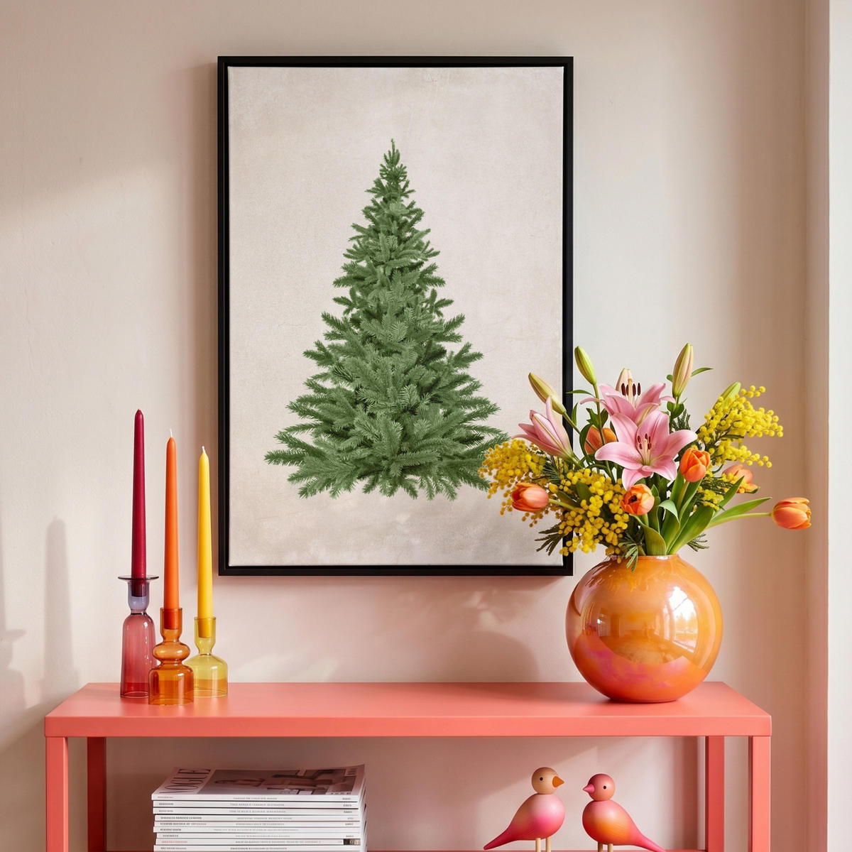LEINWAND Bilder mit Rahmen - Weihnachtsbaum - Grün - Weihnachten - Feiertage - 40x60 - Olivgrün, Textil (40/60cm) - MuchoWow