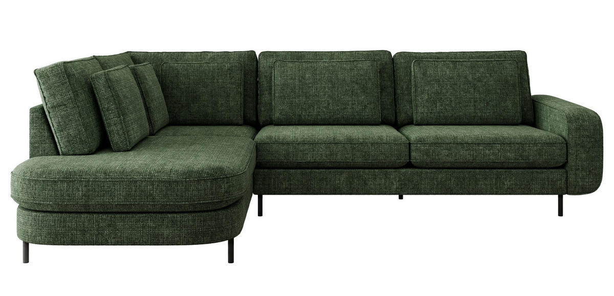 ROHOVÁ SEDAČKA CALENO L - Tmavě zelená hladký senil - Pravá Strana - černá/tmavě zelená, kov/textil (317/225cm) - MKS