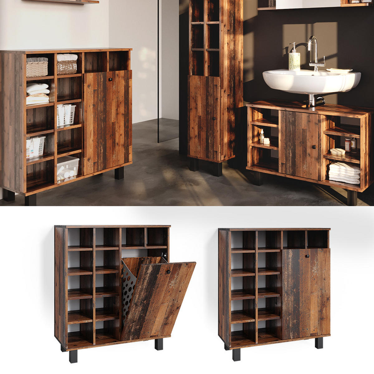 BADSCHRANK Fynn Eiche rustikal 78.4 x 91.6 cm - Wildeiche, Holzwerkstoff (78.4/91.6/34cm) - Vicco