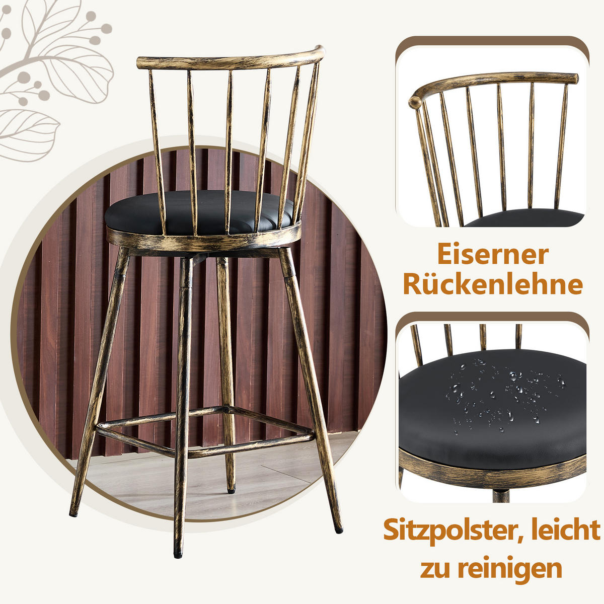 BARHOCKER DE-36670 2er Set mit PU-Bezug und Metallgestell Schwarz - Schwarz, Metall (39/96/39cm) - ComfortXL