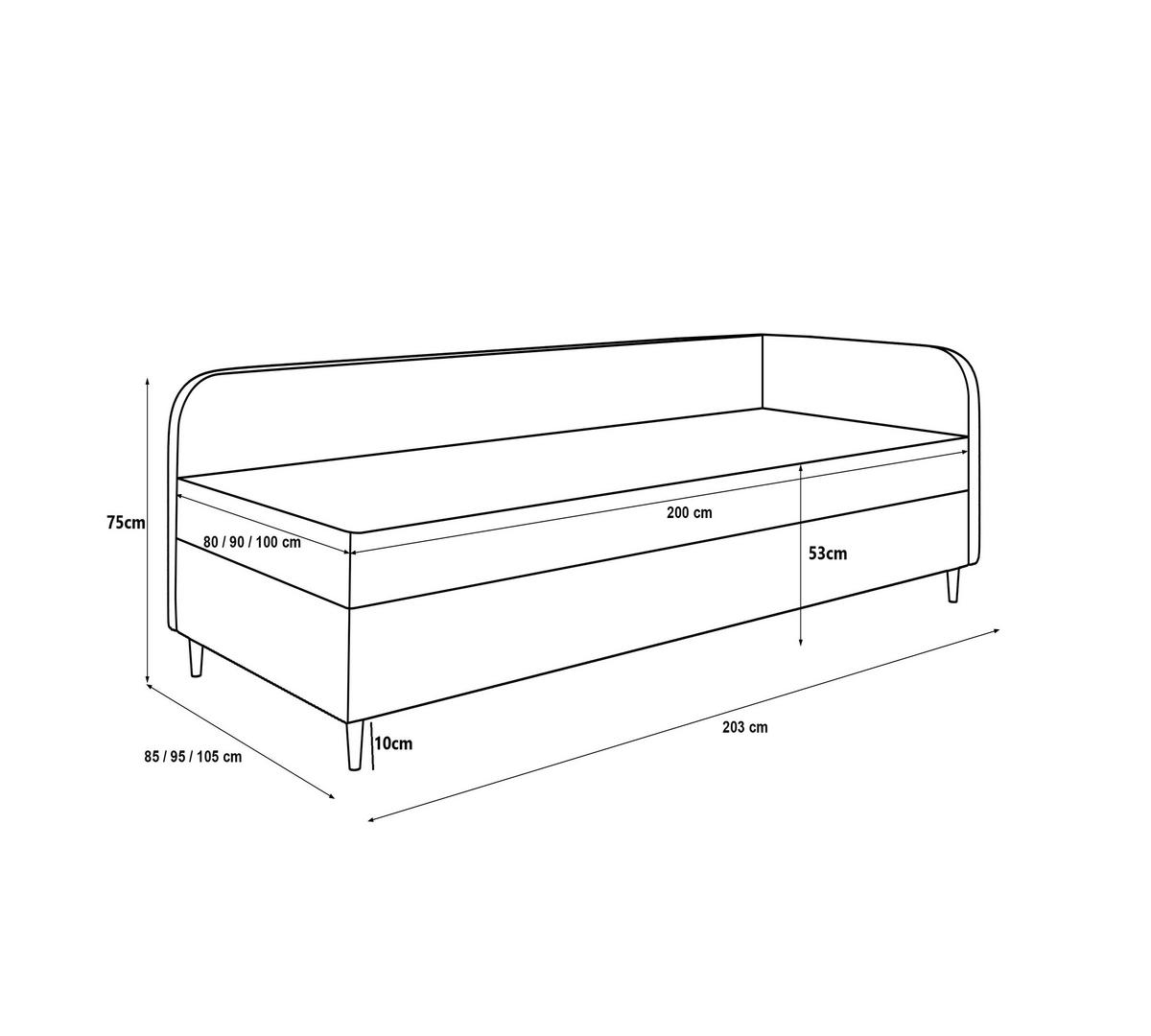 BOXBETT MIKO 90x200 mit Matratze H3, Bonell und Topper RIVIERA 91+LINCOLN 90 - Grau, Textil (90/200cm) - Bedante