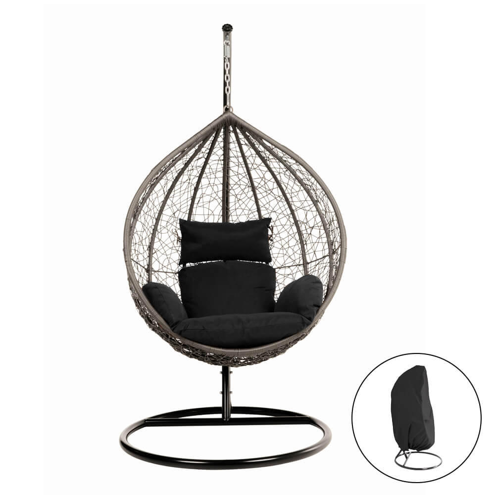 POLYRATTAN Hängesessel mit Regenabdeckung CIELO - Schwarz - Schwarz, Kunststoff (104/200/104cm) - Home Deluxe