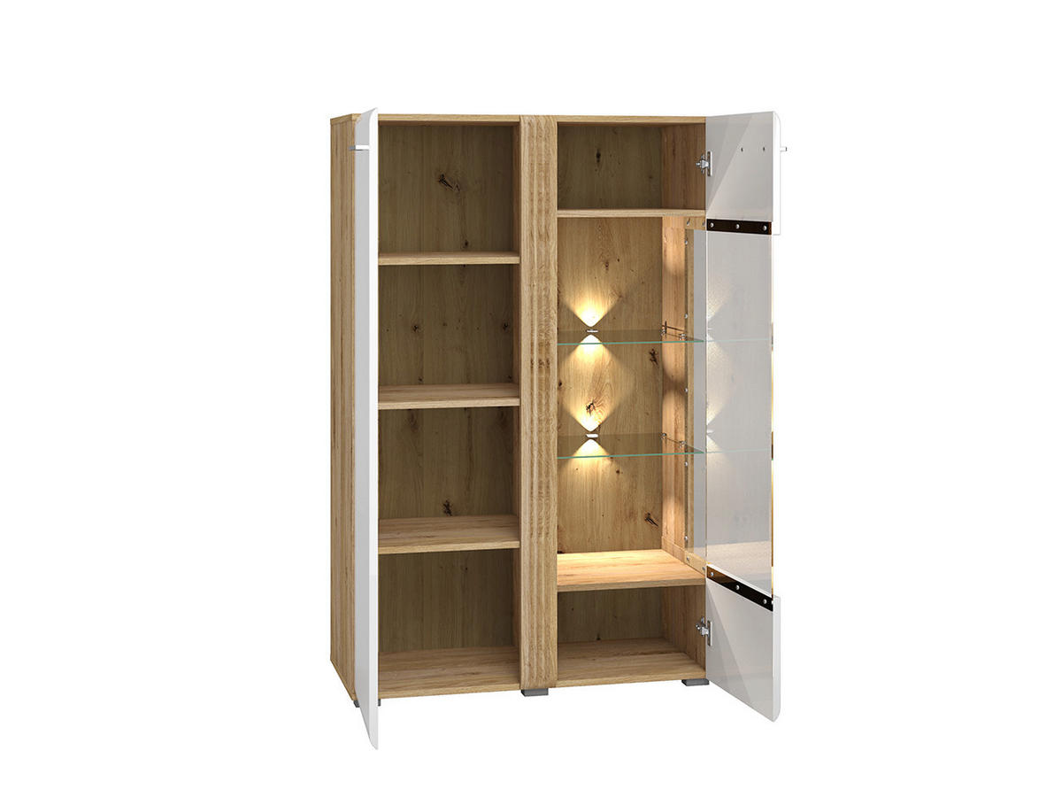 VITRINE – 92 cm – Adagio – Weiß / Eichefarben – Anschlag rechts – VT-GEN148 - Eichefarben/Weiß, Holzwerkstoff (92/143/42cm) - hi-markt