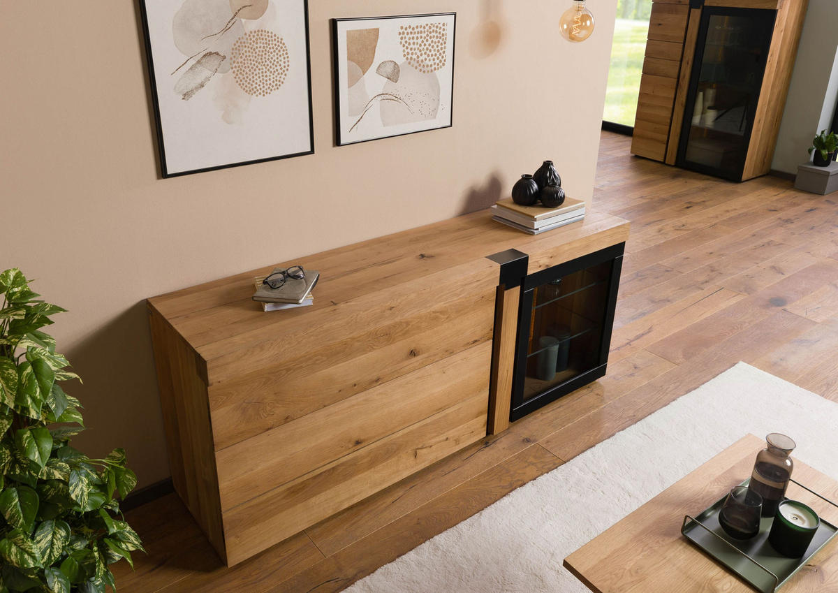 SIDEBOARD Wildeiche 180x45x75 natur geölt ROTTERDAM #117 - Braun, Holz (180/75/45cm) - Massivmoebel24
