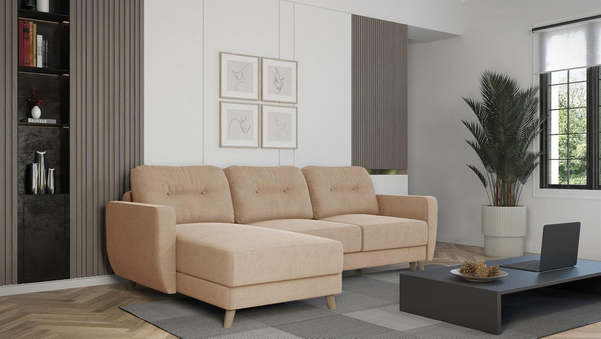 ECKSOFA Marlies In Sawana - Beige, Holzwerkstoff/Textil (233/140cm) - Fun Möbel