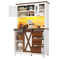 BUFFET 104/40/180 cm Weiß aus MDF, Glas und Metall mit LED - Weiß, Glas (104/180/40cm) - OKWISH