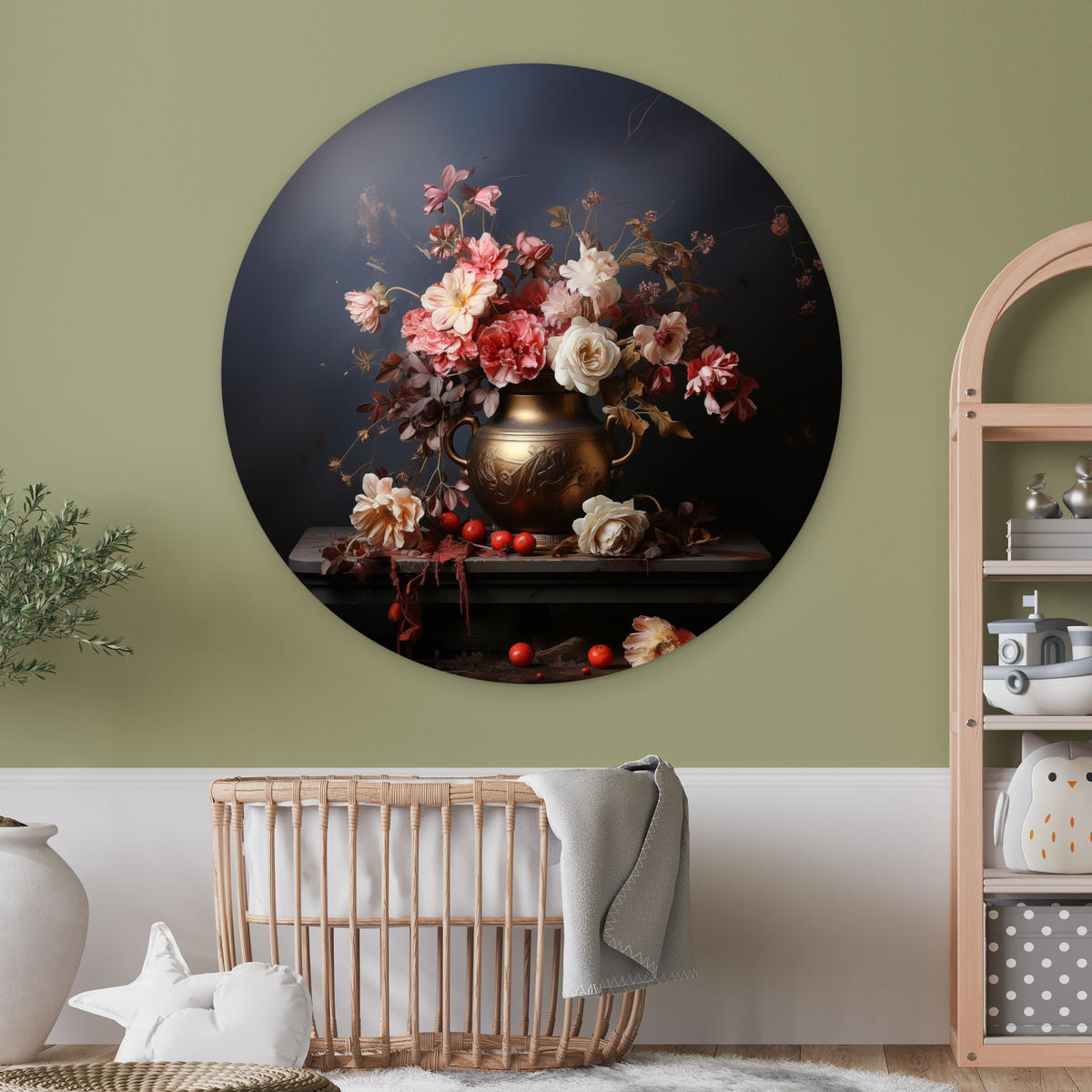 WANDBILD Stilleben - Blumen - Rosen - Blumenstrauß - Vase 140x140 cm - Dunkelbraun, Kunststoff (140/140cm) - MuchoWow