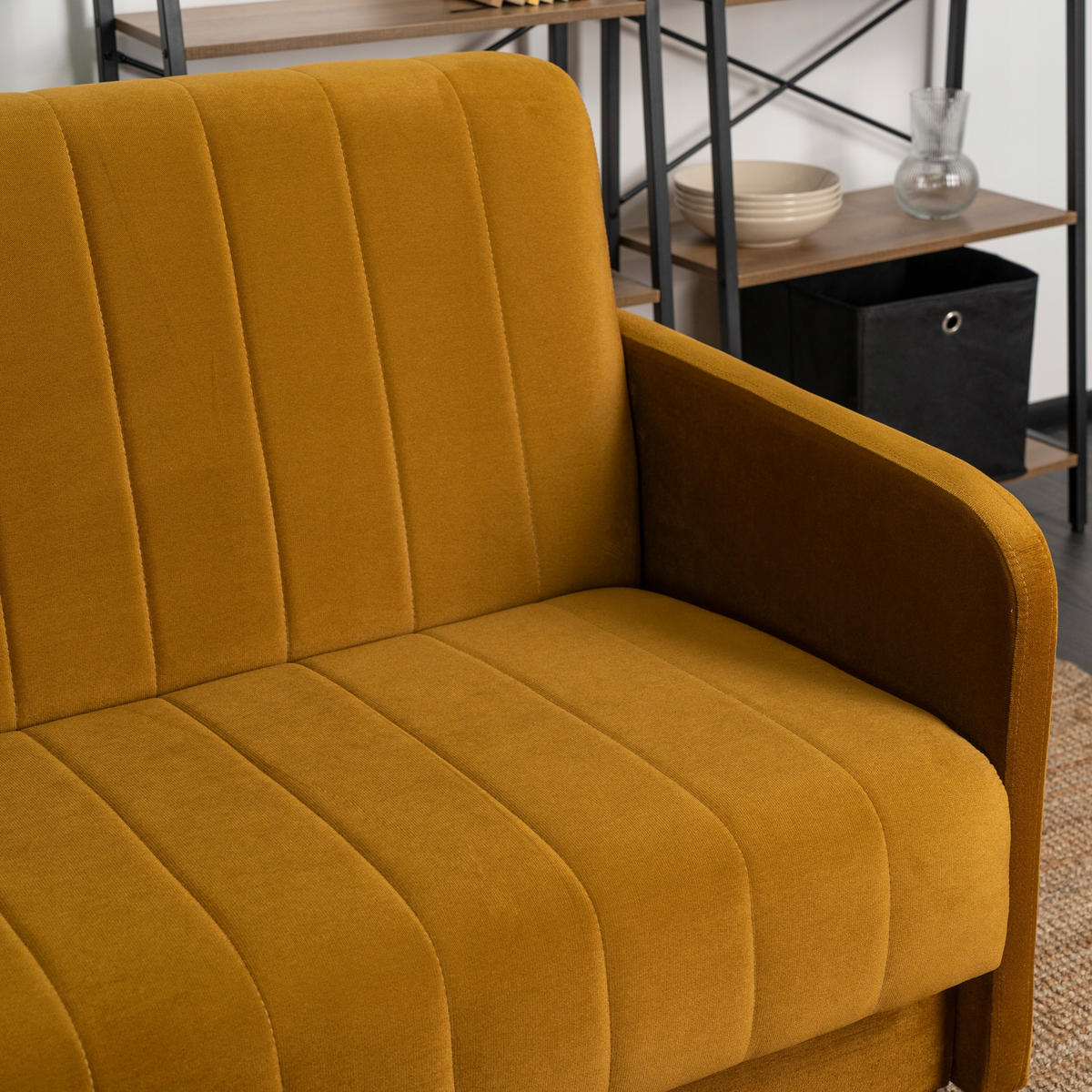 SCHLAFSOFA PORTO Schlaffunktion Samt Senfgelb - Gelb, Holz/Textil (198/88/86cm) - makarowski meble