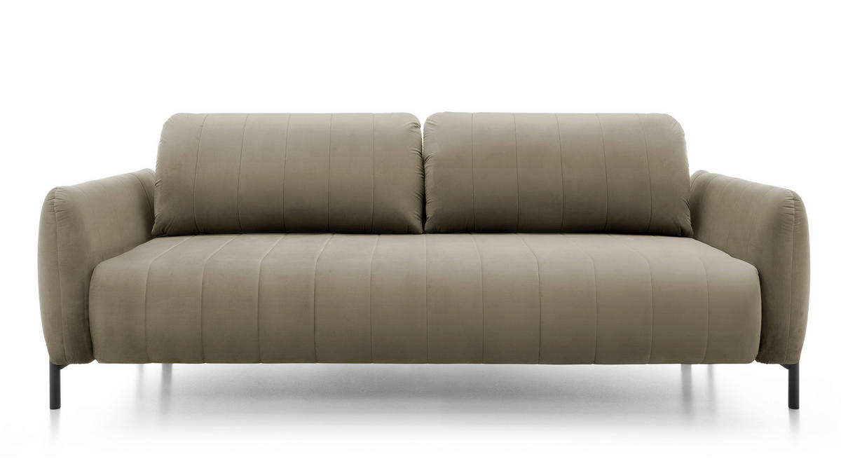 SCHLAFSOFA Neva Beige Velours 234 cm - Beige/Schwarz, Textil/Metall (234/90/100cm) - Selsey