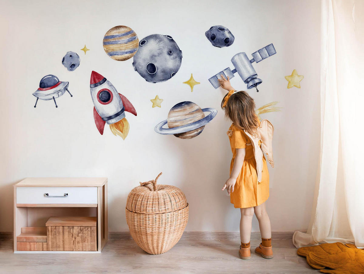 WANDAUFKLEBER 130x190cm - Der Raum des Planeten - Multicolor, Kunststoff (130/190/0.1cm) - Wallfluent