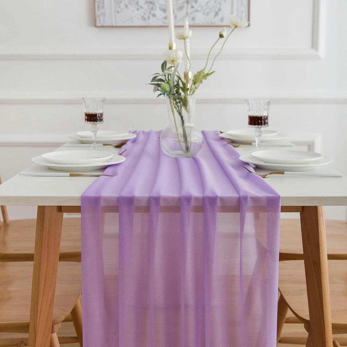TISCHLÄUFER Chiffon Lila 70 x 400 cm - Lila, Textil (70/4/1.5cm)
