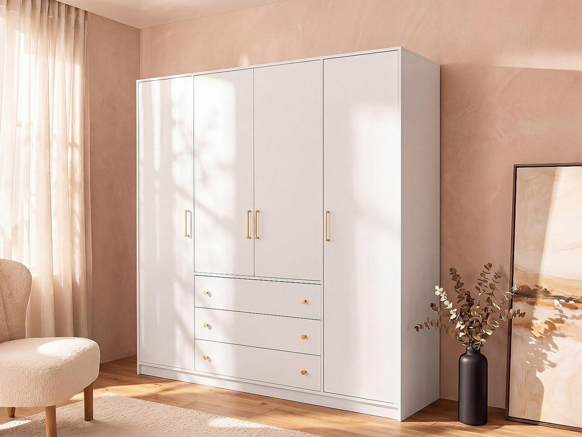 KLEIDERSCHRANK - 196 cm x 58 cm - Holz, Platte - Weiß - LIZANDRO - Weiß, Holz (196/200/58cm) - Vente-Unique