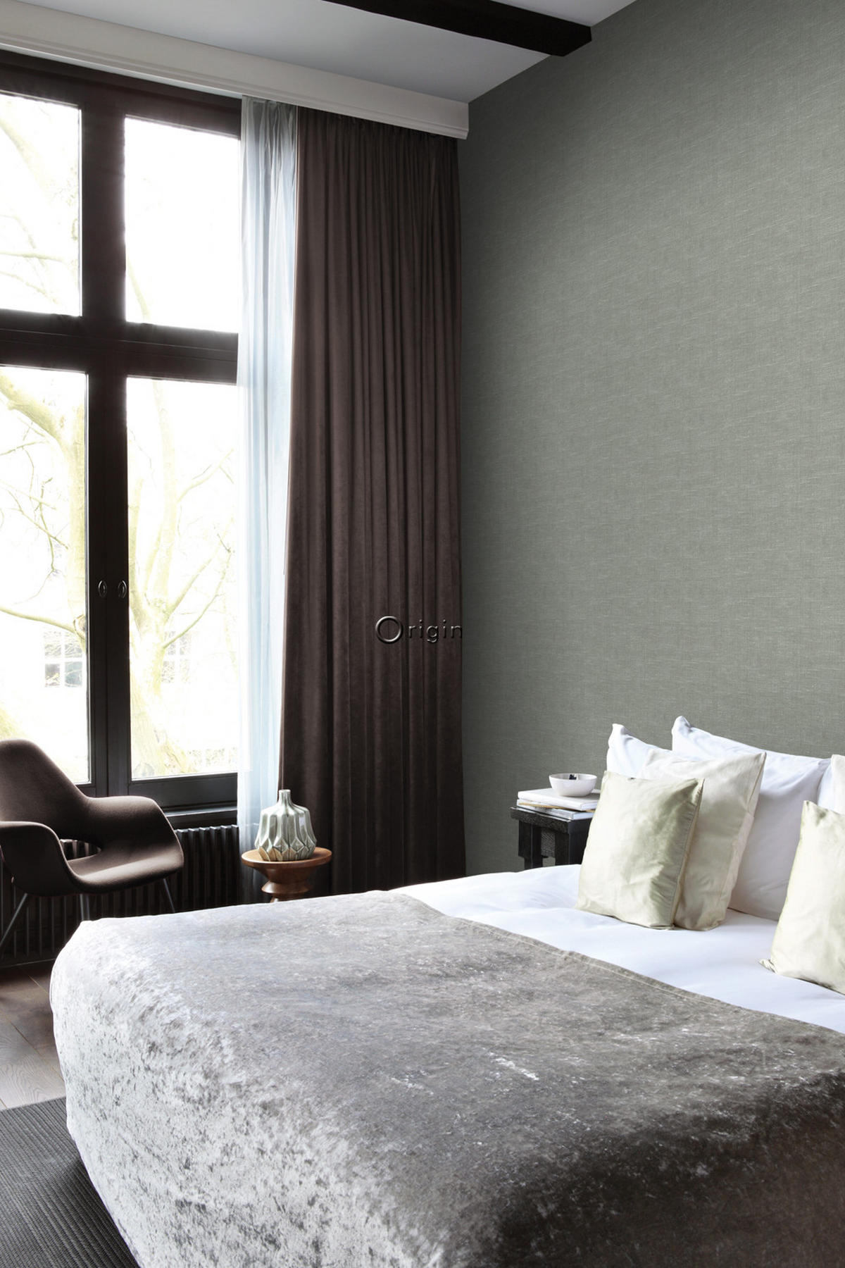 TAPETE Leinen-Optik 53 cm x 10.05 m - Grün, Papier (53/1000cm) - Origin Wallcoverings