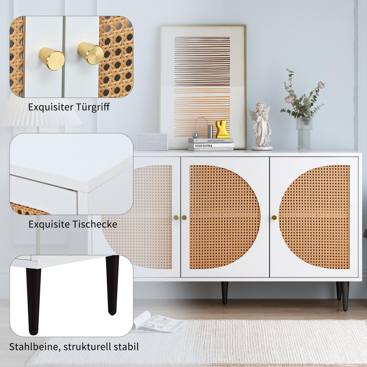 SIDEBOARD Weiß 129,8/40/76 cm - Weiß, Holzwerkstoff/Metall (40/76/129.8cm) - Urban Meuble