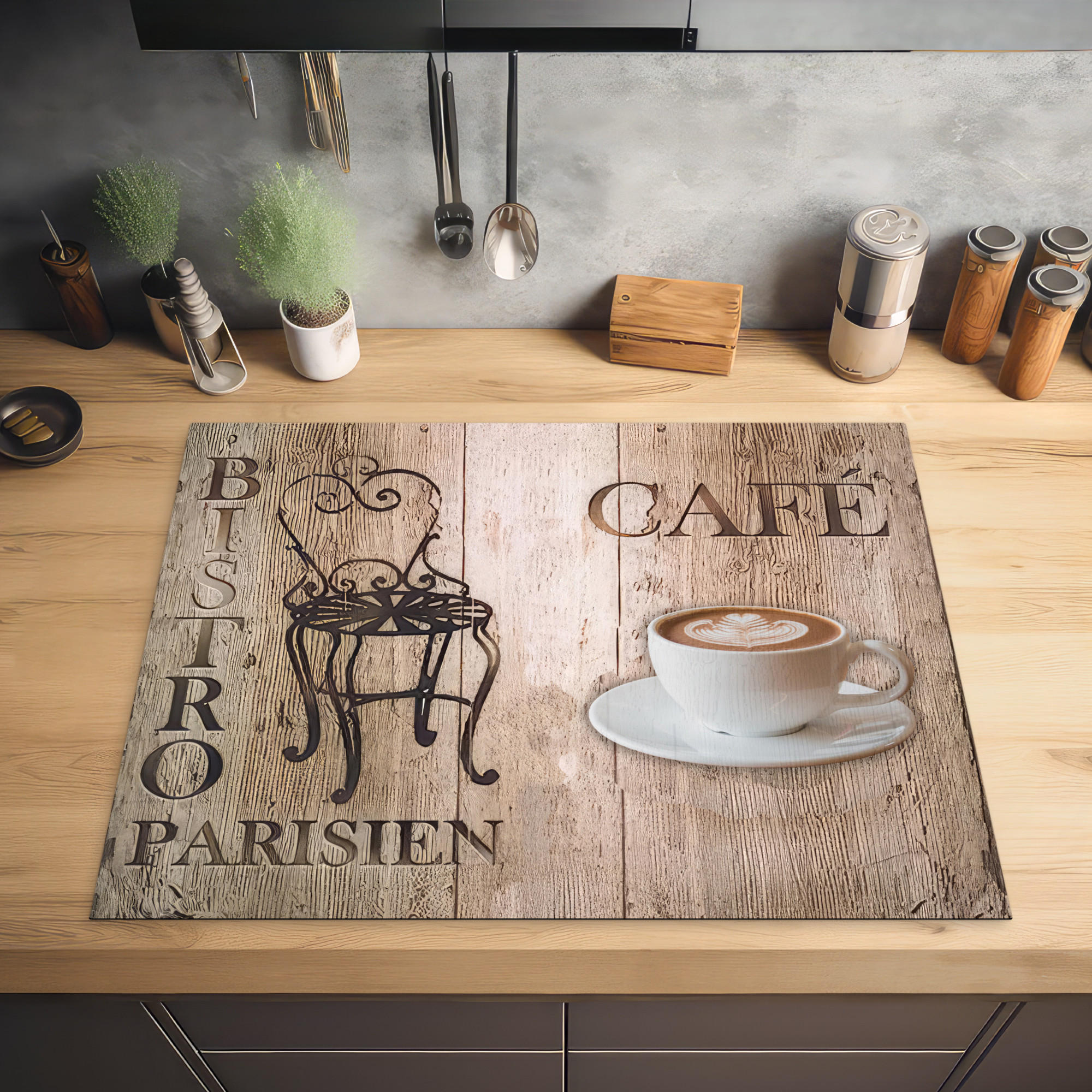 HERDABDECKPLATTE Bistro Parisien - Café - Kaffee - Jahrgang 77x59 cm - Cappuccino, Kunststoff (77/0.2/59cm) - MuchoWow