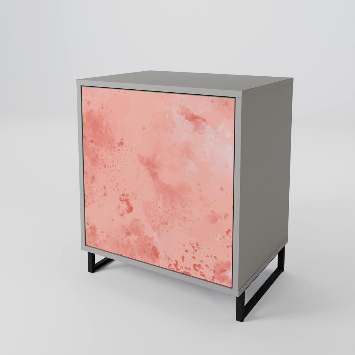 SIDEBOARD CRANE DANCE, Grau, 57,5x42x72,5 cm, Schwarze Metallfüße - Multicolor/Schwarz, Holzwerkstoff/Metall (57.5/72.5/42cm) - SpaceRebels