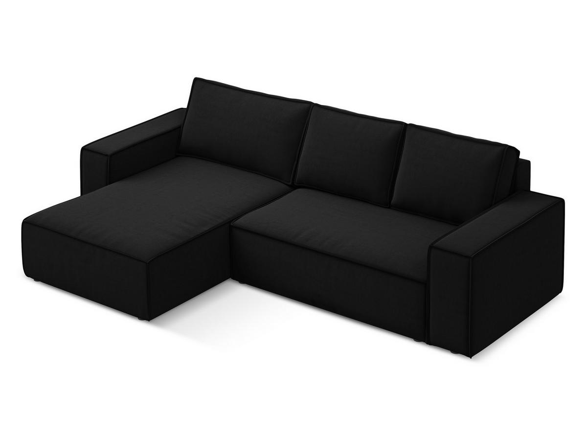 ECKSOFA mit Schlaffunktion Samt Stoff Schwarz - Schwarz, Kunststoff/Textil (185/290cm) - Makamii