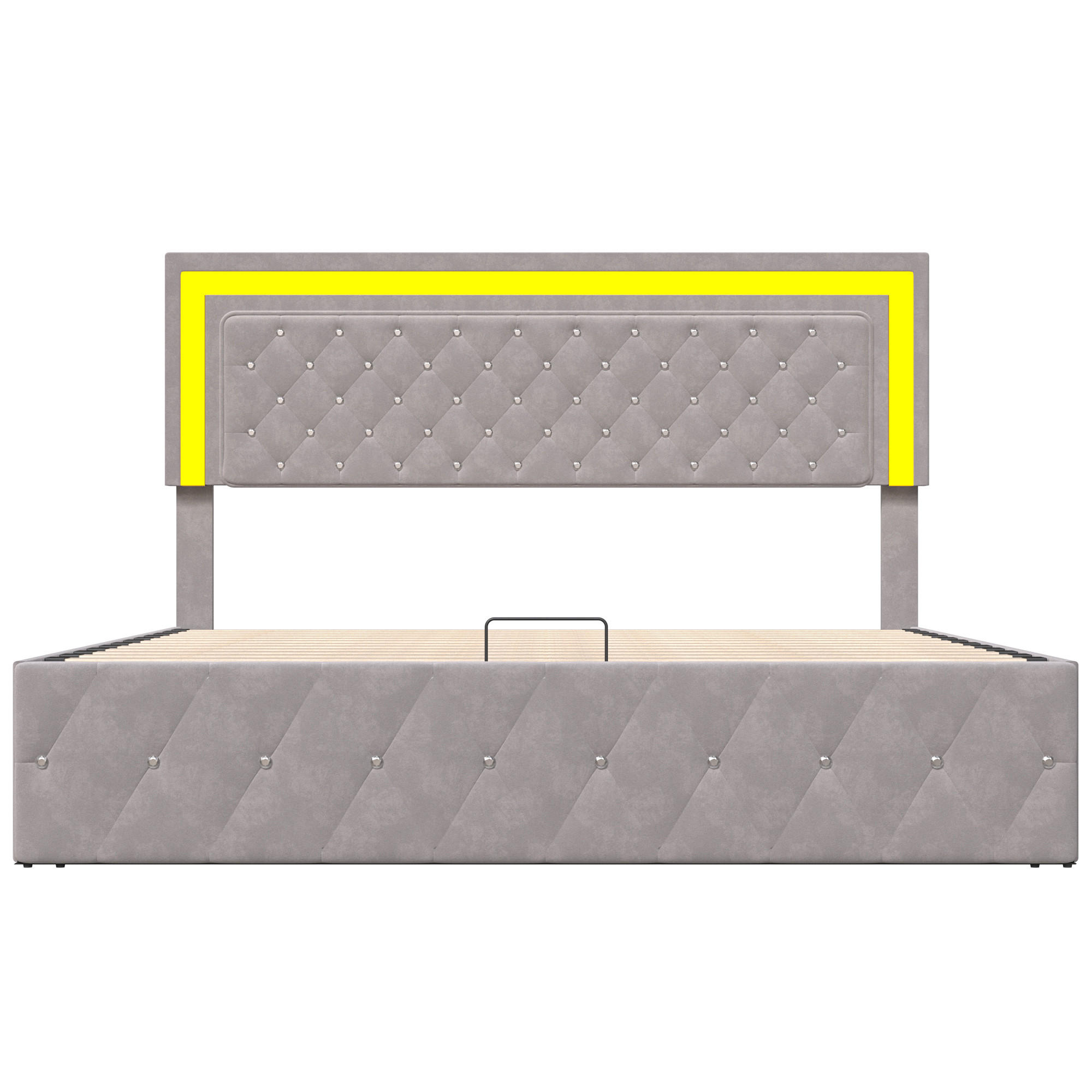 BETT 140x200 cm mit LED, Doppelbett 140x200 cm mit Bettkasten, Lattenrost, Polsterbett Skandinavisches Design, Beige Samt - Beige, Metall (140/200cm) - GENKI LIVING