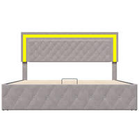 BETT 140x200 cm mit LED, Doppelbett 140x200 cm mit Bettkasten, Lattenrost, Polsterbett Skandinavisches Design, Beige Samt - Beige, Metall (140/200cm) - GENKI LIVING