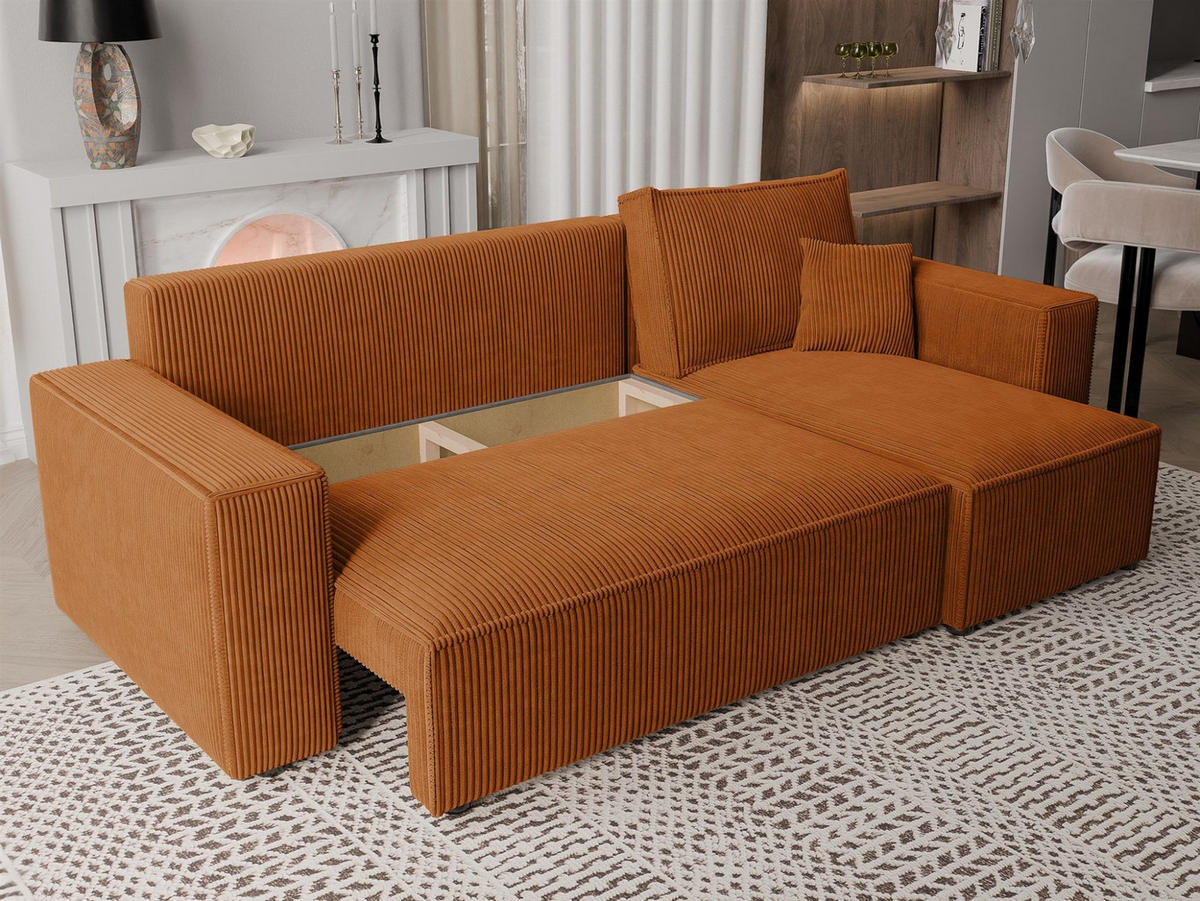 ECKSOFA Adara Mit Schlaffunktion - Hellbraun, Holzwerkstoff/Textil (145/244cm) - Fun Möbel