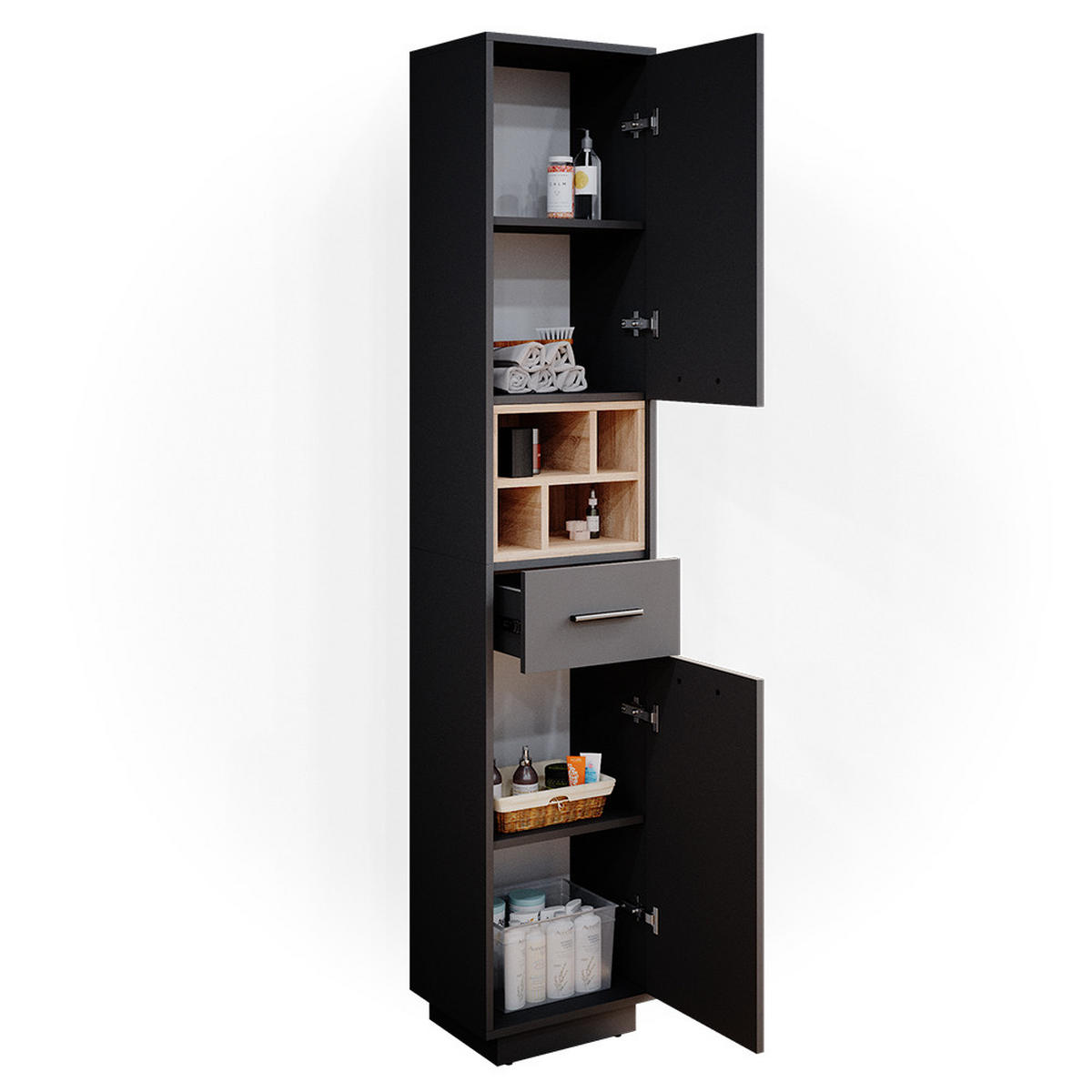 BADSCHRANK Beatrice Anthrazit 38 x 190 cm - Anthrazit, Holzwerkstoff (38/190/30cm) - Vicco