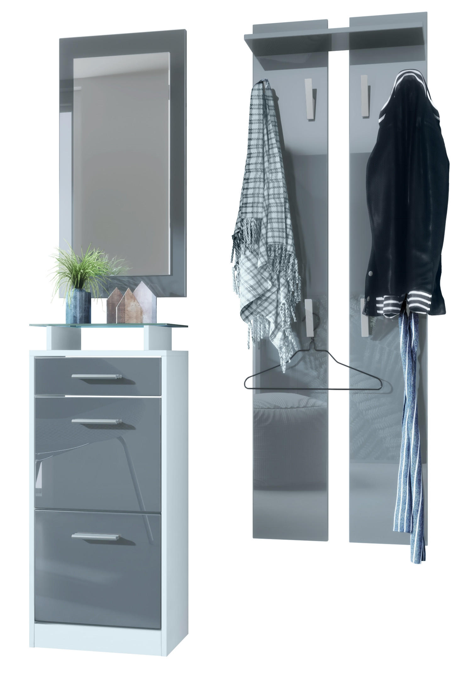 GARDEROBE Loret Front in Grau Hochglanz - Grau, Holzwerkstoff (140/200/23cm) - Vladon