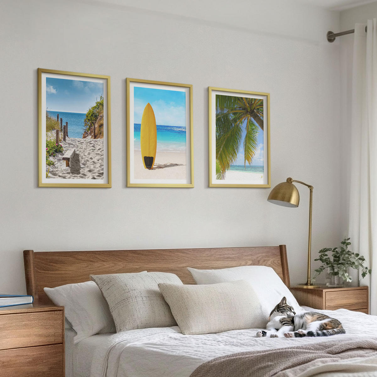 WANDBILDER 3er Set - 40x60 cm Goldrahmen - Urlaubsstrände, Wellen, Palmen - Goldfarben, Kunststoff (40/60cm) - ArtPrintCave