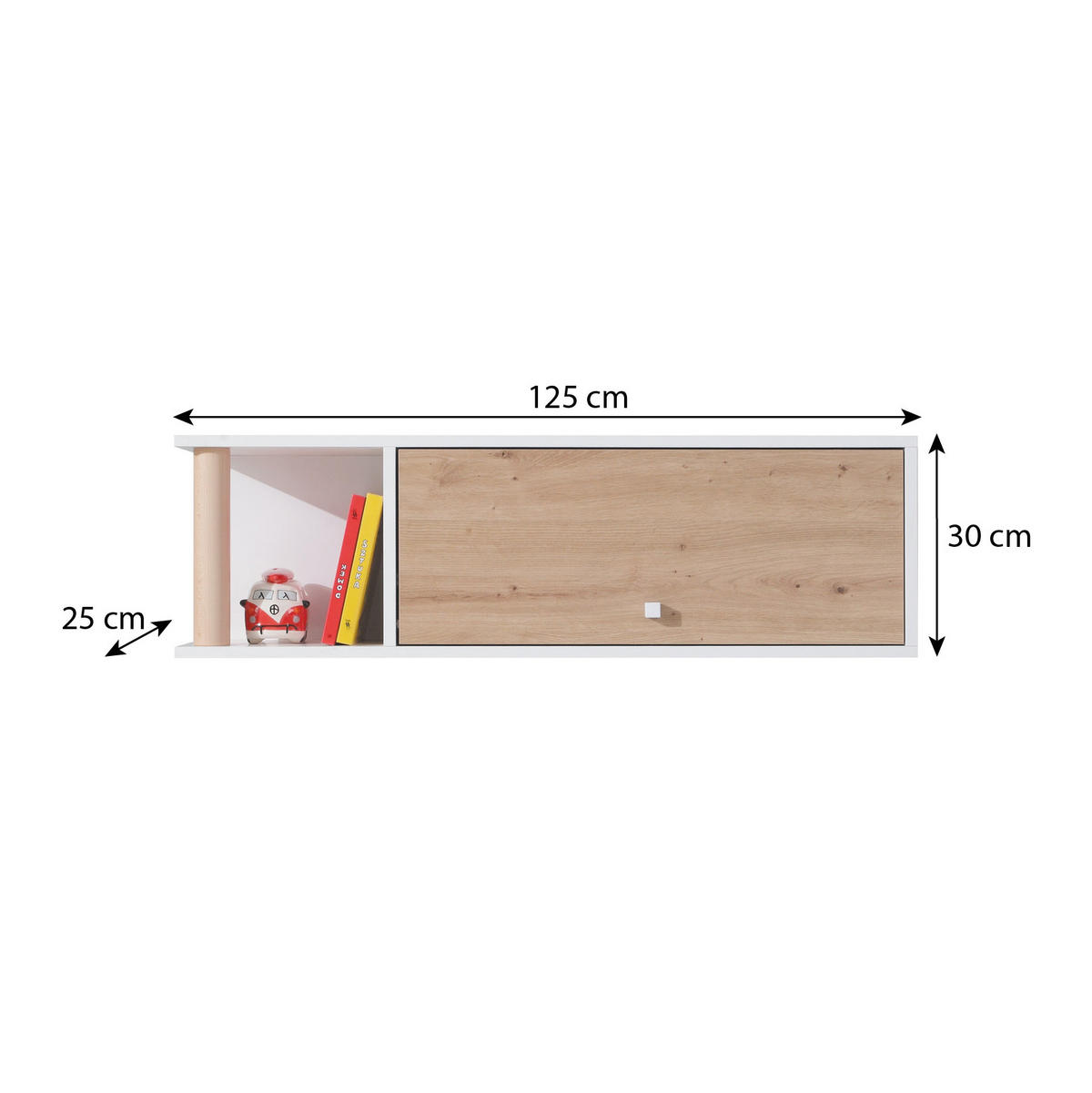 WANDREGAL Figo mit 1 Tür und 1 Regale - Weiß/Eiche Artisan, Holzwerkstoff (125/35/25cm) - Beautysofa