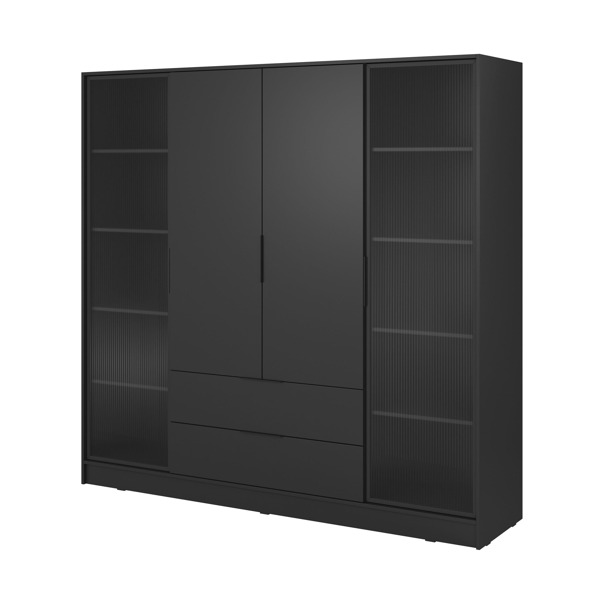 DREHTÜRENSCHRANK CATERINA 206/200/51 cm 4-türig Schwarz - Schwarz, Holzwerkstoff (206/200/51cm) - MASSENO