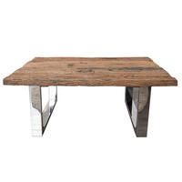 COUCHTISCH BARRACUDA Teakholz kufen Natur|Silber 110cm - Silberfarben/Goldfarben, Glas/Holz (60/110/40cm) - riess-ambiente