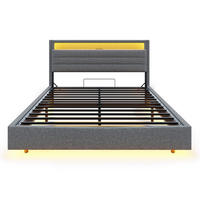 POLSTERBETT 140x200cm, Stauraum, USB, LED, wendbares Kopfteil, Beige - Grau, Textil (140/200cm)