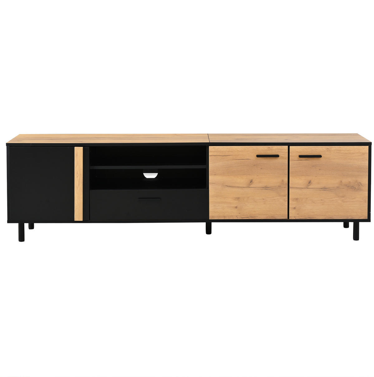 TV-LOWBOARD 180/32,5/50 cm mit 3 Türen, 1 Schublade und offenem Fach aus Spanplatte, Schwarz/Holzoptik - Schwarz, Holzwerkstoff (180/50/32.5cm) - Redom