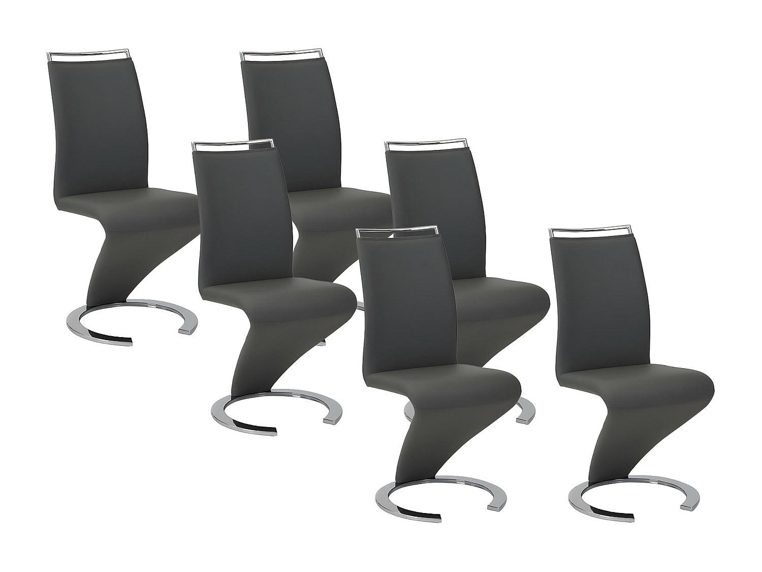 STUHL Freischwinger 6er-Set - Kunstleder - Schwarz - TWIZY - Schwarz, Leder (49/100/61cm) - Vente-Unique