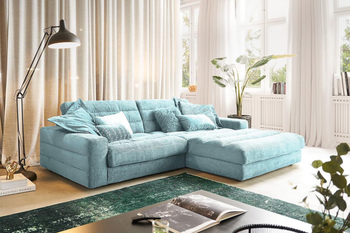 ECKSOFA LANA SOFA Hellblau Cord - Schwarz/Hellblau, Textil (296/205cm) - KAWOLA