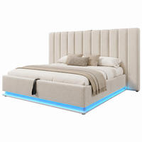 POLSTERBETT mit Stauraum und LED 160x200 cm Leinen Beige - Beige, Metall (160/200cm) - Beauniv